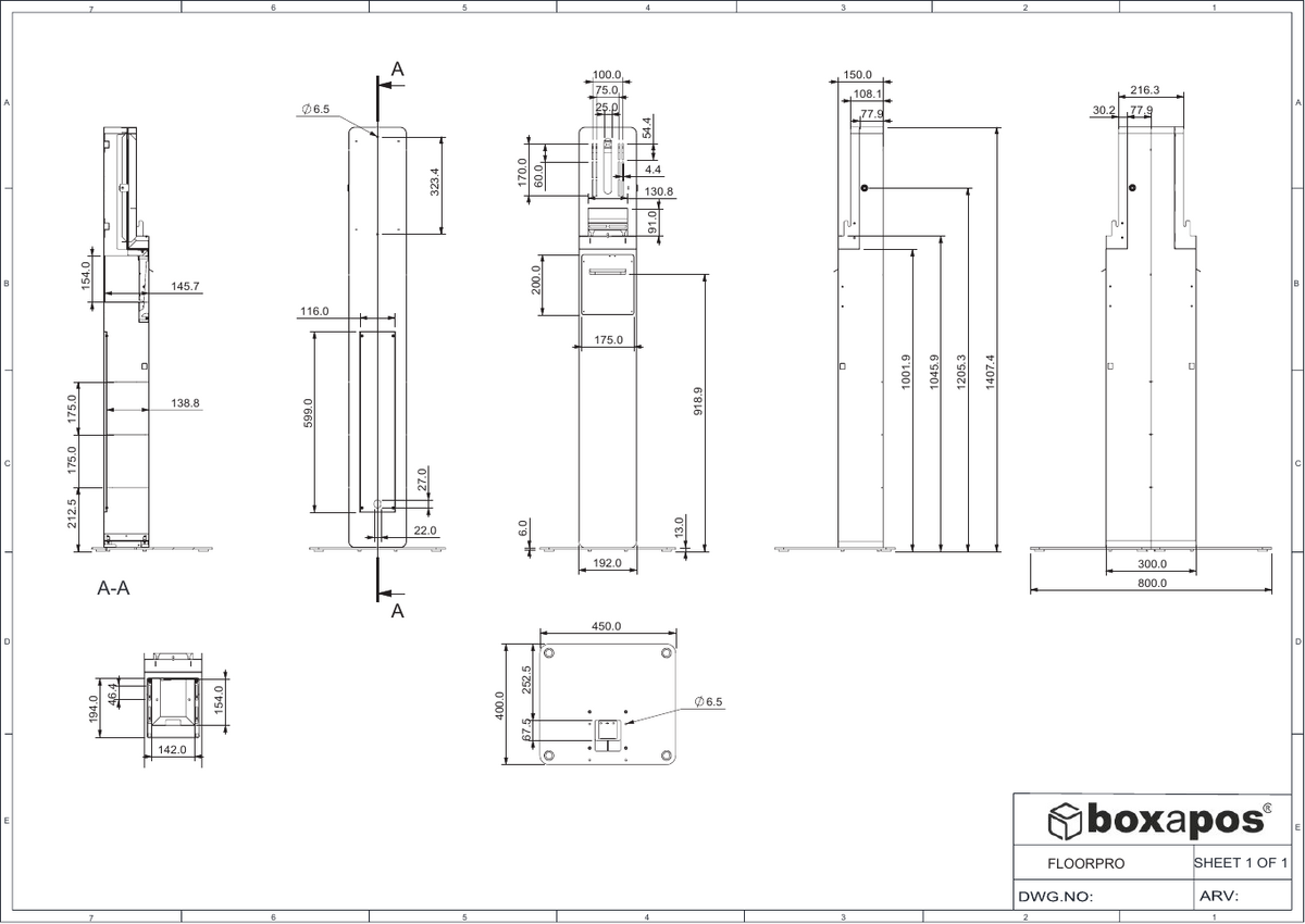 Plan coté du piédestal Floor Pro