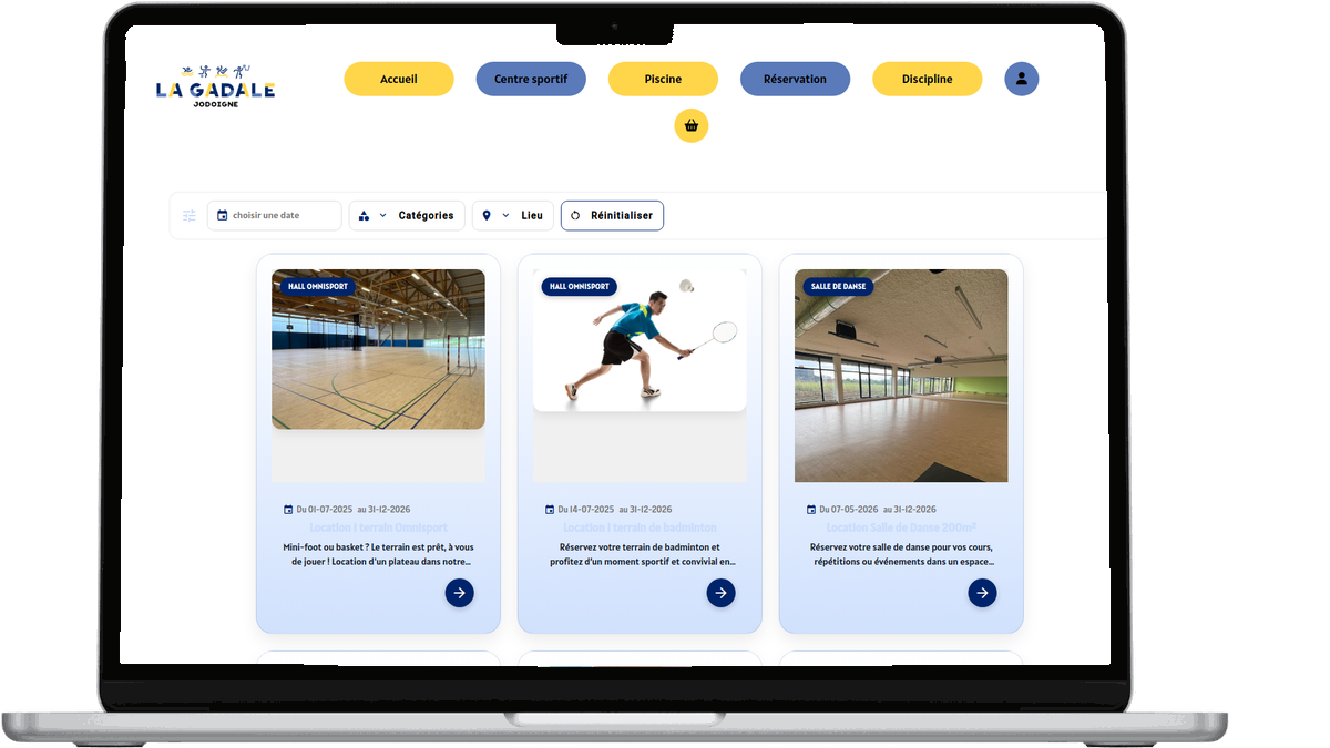 Réservation en ligne de terrains et de salles — centre sportif La Gadale (Jodoigne)